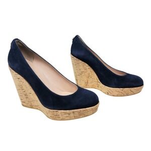 Stuart Weitzman Russell Bromley Wedge 5.5 US 7.5 Corkswoon Navy Blue Suede ASO